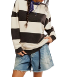 The Free People Womens Classic Stripe Sweatshirt in Black Combo