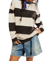The Free People Womens Classic Stripe Sweatshirt in Black Combo