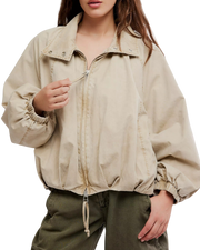 The Free People Womens Chelsea Funnel-Neck Jacket in Oatmeal