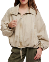 The Free People Womens Chelsea Funnel-Neck Jacket in Oatmeal