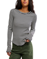 The Free People Womens Easy Does It Striped Long Sleeve T-Shirt in Black & White