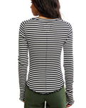 The Free People Womens Easy Does It Striped Long Sleeve T-Shirt in Black & White