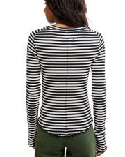 The Free People Womens Easy Does It Striped Long Sleeve T-Shirt in Black & White