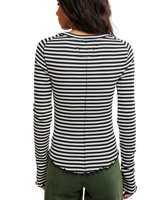 The Free People Womens Easy Does It Striped Long Sleeve T-Shirt in Black & White