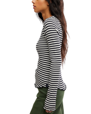 The Free People Womens Easy Does It Striped Long Sleeve T-Shirt in Black & White