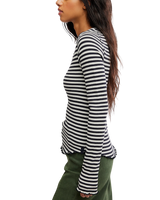 The Free People Womens Easy Does It Striped Long Sleeve T-Shirt in Black & White