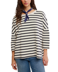 The Free People Womens 2 Sense Long Sleeve T-Shirt in Ivory Combo