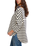 The Free People Womens 2 Sense Long Sleeve T-Shirt in Ivory Combo
