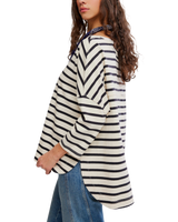 The Free People Womens 2 Sense Long Sleeve T-Shirt in Ivory Combo