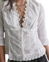 The Free People Womens Salone Eyelet Top in Clean Ivory