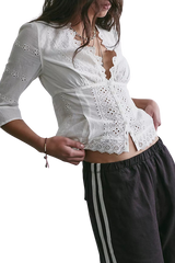 The Free People Womens Salone Eyelet Top in Clean Ivory