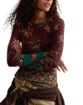 Easy Does It Printed Long Sleeve T-Shirt in Wine Combo
