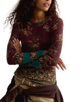 Easy Does It Printed Long Sleeve T-Shirt in Wine Combo
