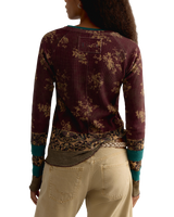 Easy Does It Printed Long Sleeve T-Shirt in Wine Combo