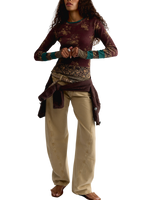 Easy Does It Printed Long Sleeve T-Shirt in Wine Combo