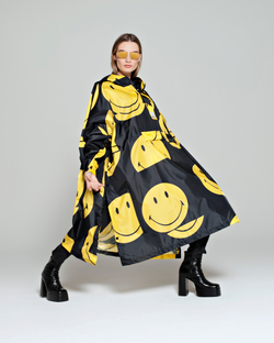 The Rain Kiss All Smiles x Smiley Rain Poncho in Black | Available at Anns Cottage