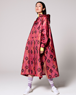 The Rain Kiss Womens Ikat Rain Poncho in Dark Pink