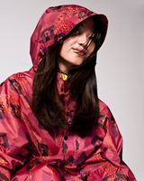 The Rain Kiss Womens Ikat Rain Poncho in Dark Pink