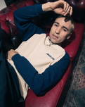 Classic Strip Raglan Long Sleeve T-Shirt in Wax Paper & Midnight Blue