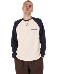 The Santa Cruz Mens Classic Strip Raglan Long Sleeve T-Shirt in Wax Paper & Midnight Blue