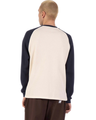 The Santa Cruz Mens Classic Strip Raglan Long Sleeve T-Shirt in Wax Paper & Midnight Blue