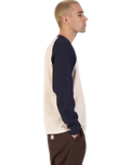 The Santa Cruz Mens Classic Strip Raglan Long Sleeve T-Shirt in Wax Paper & Midnight Blue