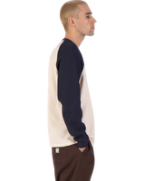 The Santa Cruz Mens Classic Strip Raglan Long Sleeve T-Shirt in Wax Paper & Midnight Blue