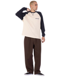 The Santa Cruz Mens Classic Strip Raglan Long Sleeve T-Shirt in Wax Paper & Midnight Blue
