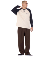 The Santa Cruz Mens Classic Strip Raglan Long Sleeve T-Shirt in Wax Paper & Midnight Blue