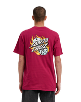 The Santa Cruz Mens Flaming Dice Dot T-Shirt in Burgundy