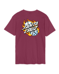 The Santa Cruz Mens Flaming Dice Dot T-Shirt in Burgundy