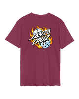 The Santa Cruz Mens Flaming Dice Dot T-Shirt in Burgundy