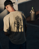 Stamped Screaming Hand T-Shirt in Stone Grey