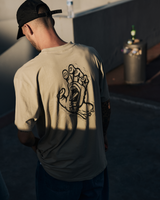Stamped Screaming Hand T-Shirt in Stone Grey