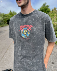 Out Of Time Front T-Shirt in Black Acid Wash