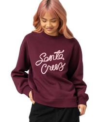 The Santa Cruz Womens Ribbon Script Front Sweatshirt in Dark Cherry
