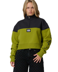 The Santa Cruz Womens Split Sun 1/4 Sweatshirt in Black Wash & Pesto