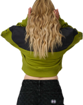 The Santa Cruz Womens Split Sun 1/4 Sweatshirt in Black Wash & Pesto