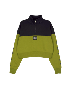 The Santa Cruz Womens Split Sun 1/4 Sweatshirt in Black Wash & Pesto