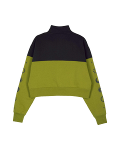 The Santa Cruz Womens Split Sun 1/4 Sweatshirt in Black Wash & Pesto