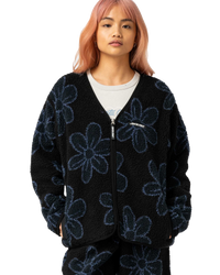 The Santa Cruz Womens Homebody Fleece Jacket in Black Daisy
