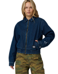The Santa Cruz Womens Split Sun Bomber Jacket in Dark Denim