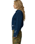 The Santa Cruz Womens Split Sun Bomber Jacket in Dark Denim