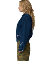The Santa Cruz Womens Split Sun Bomber Jacket in Dark Denim