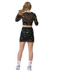 Strip Digi Mesh Mini Skirt in Starfish Repeat