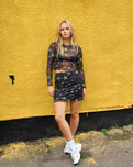 Strip Digi Mesh Mini Skirt in Starfish Repeat