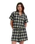 The Santa Cruz Womens Classic Check Crop Shirt in Navy & Green