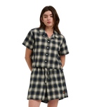 The Santa Cruz Womens Classic Check Crop Shirt in Navy & Green