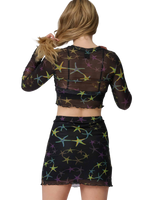 Strip Digi Mesh Crop Top in Starfish Repeat