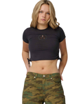 Ringed Flower Tie Top in Black Wash